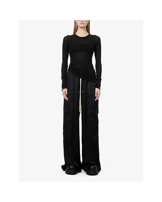 Rick Owens Black Basic Sheer Ribbed Long-Sleeve Jersey T-Shirt