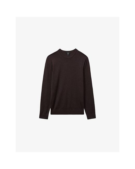 Reiss Black Wessex Crewneck Merino-Wool Jumper for men
