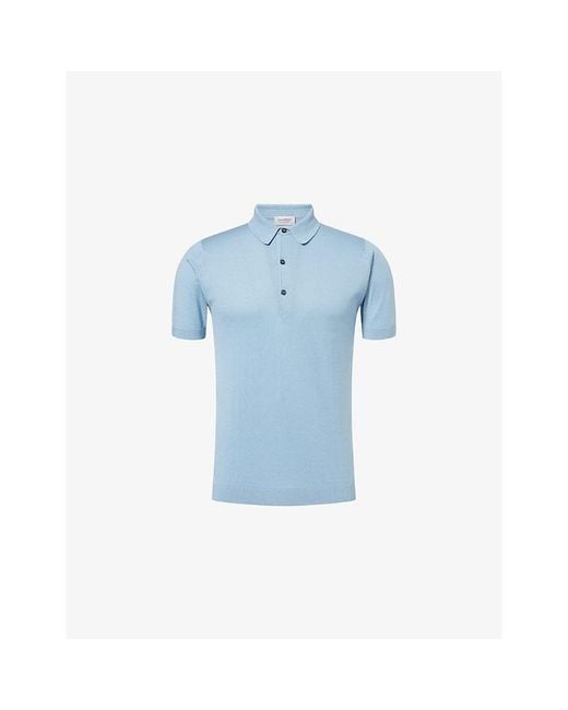John Smedley Blue Adrian Sea Island Cotton Polo Shirt for men