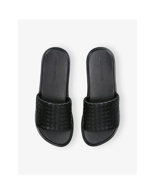 Bottega Veneta Black Elio Leather Woven Slides for men