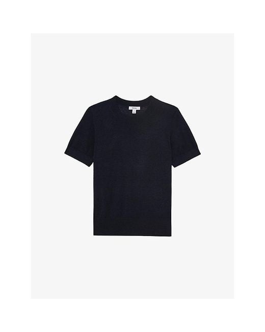 Reiss Blue Livy Short-Sleeve Silk And Linen-Blend Top