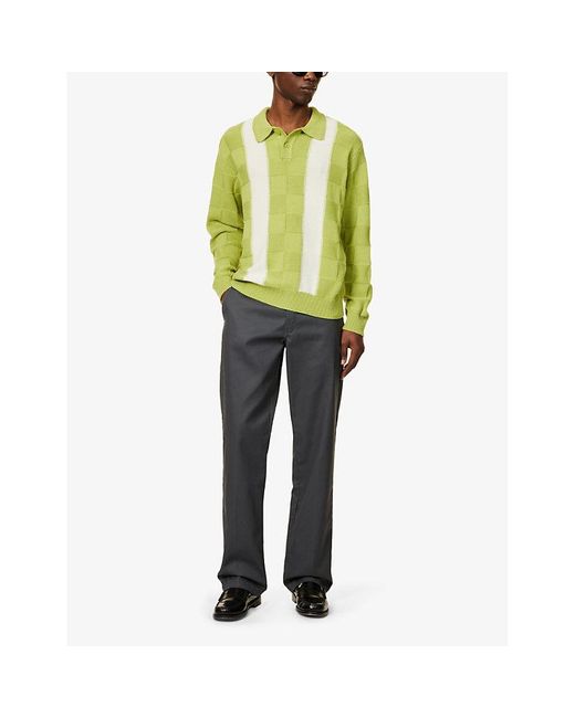 Obey Yellow Tarragon Greenalbert Contrast-stripe Cotton-knit Polo Shirt for men