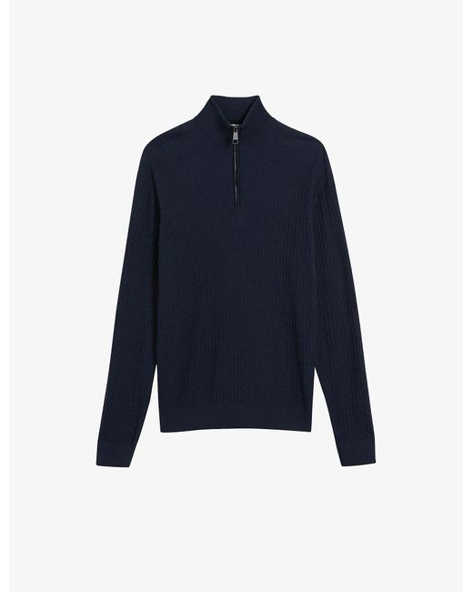 Ted Baker Martenn Halfzip Funnelneck Cottonblend Jumper in Blue for