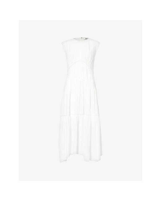 FRAME White Tiered-hem Sleeveless Linen-blend Maxi Dress