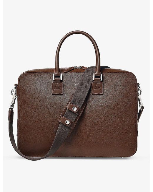 Aspinal Brown Mount Street Leather Laptop Bag for men