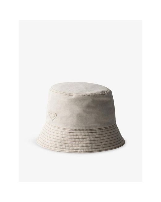 Prada Gray Logo-Plaque Denim Bucket Hat