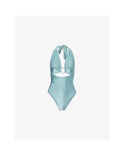 WE Are Tala Blue Halter Plunge Ring Swimsuit