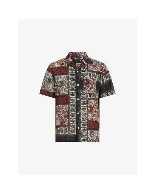AllSaints Gray Marquee Graphic-print Cotton Shirt for men
