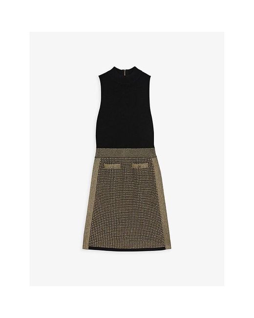Ted Baker Brown Sanriia Metallic-weave Stretch-knit Mini Dress