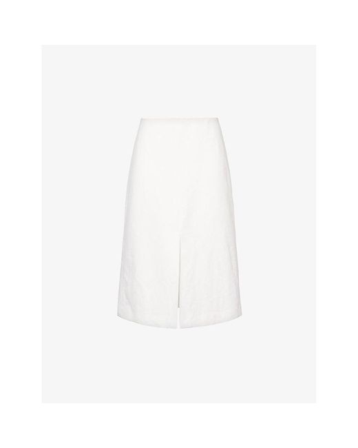 Dries Van Noten White Split-hem High-rise Linen And Cotton-blend Midi Skirt