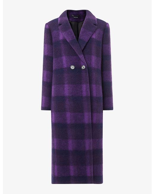 Whistles Purple Camila Checked Wool-blend Coat