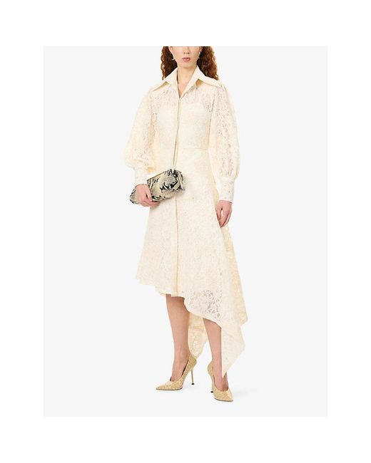 Mona Alshebil Natural Embroidered-Lace Cotton Maxi Dress