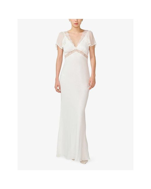OMNES White Meadow Flutter-Sleeved Woven Bridal Gown