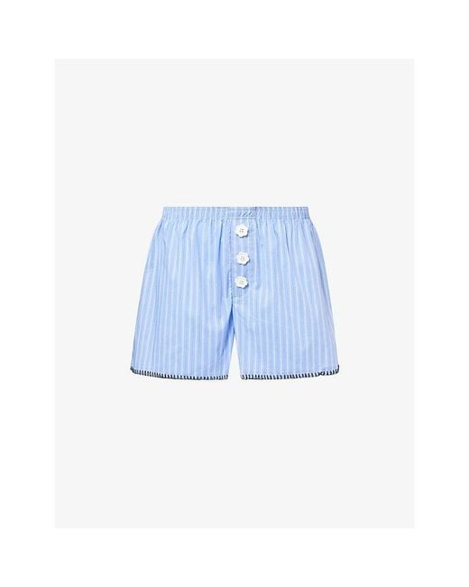 Sister Jane Blue Isak Striped Cotton-Blend Shorts