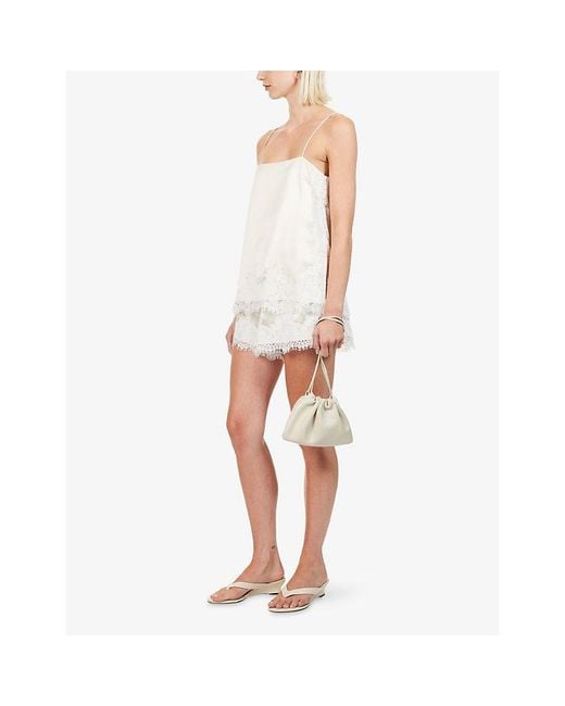 Dissh White Selene Lace-Trim Satin Shorts