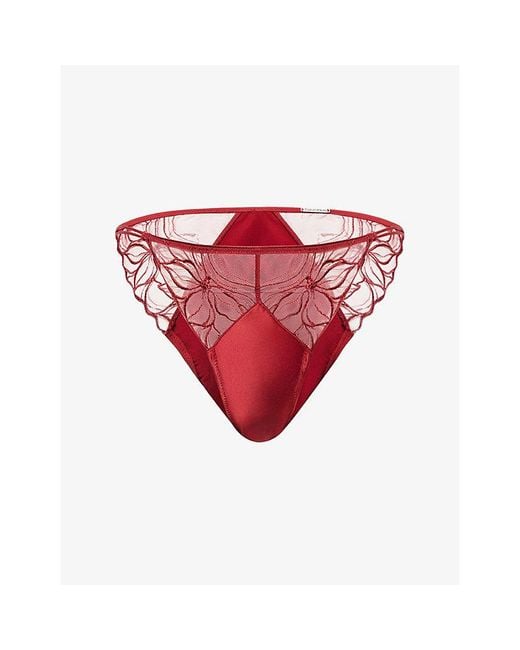Calvin Klein Red Floral Lace Satin Stretch-Woven Brief