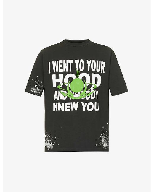 Heron Preston Black Nobody Globe Slogan-print Cotton-jersey T-shirt for men