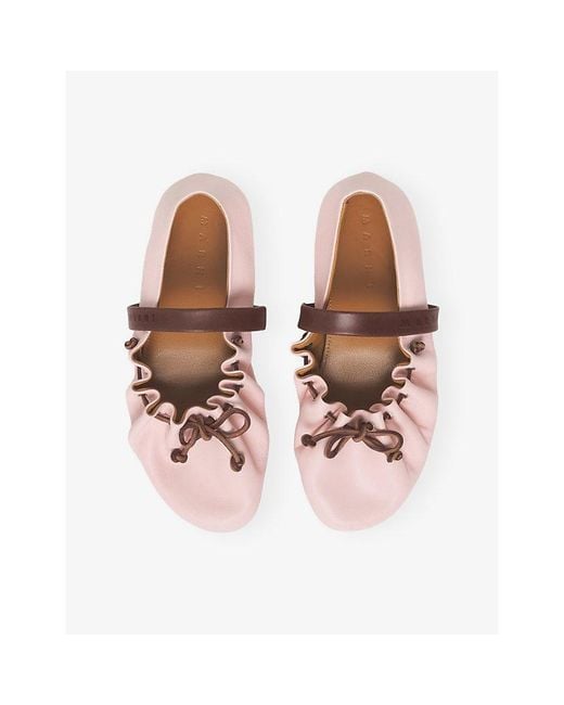 Marni Pink Branded Leather Ballet Flats