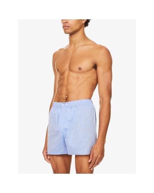 Derek Rose Blue Amalfi Batiste Relaxed-Fit Cotton Woven Boxer Shorts for men