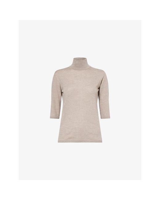 Max Mara Natural Polo-Neck Fine-Knit Wool Top