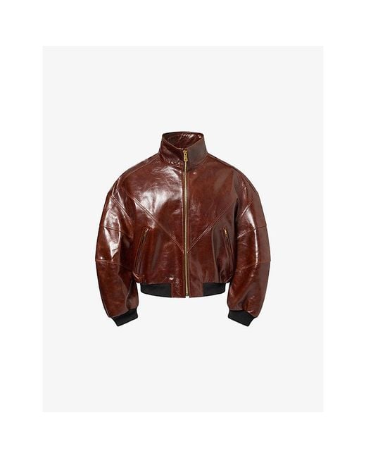 Willy Chavarria Brown Ruff Rider Leather Jacket for men
