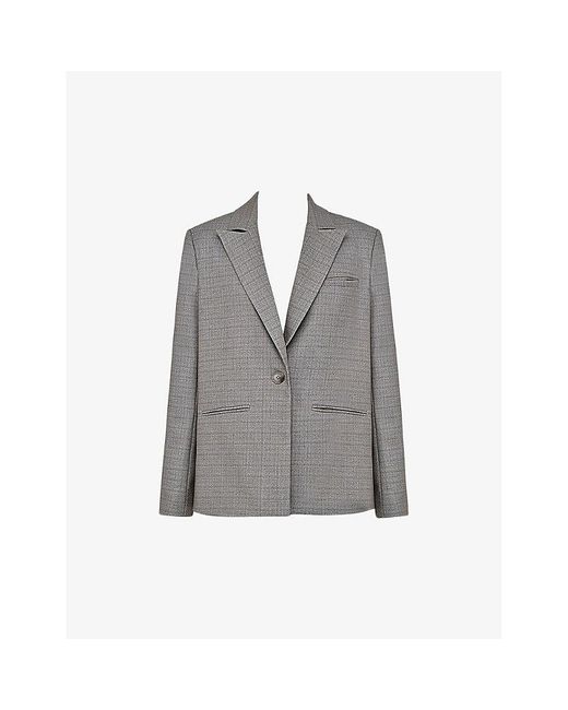 Mistress Rocks Gray Peak-Lapel Single-Breasted Checked Stretch Cotton-Blend Blazer