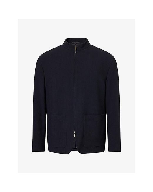 Giorgio Armani Blue Tonal-Stripe Virgin-Wool Jacket for men