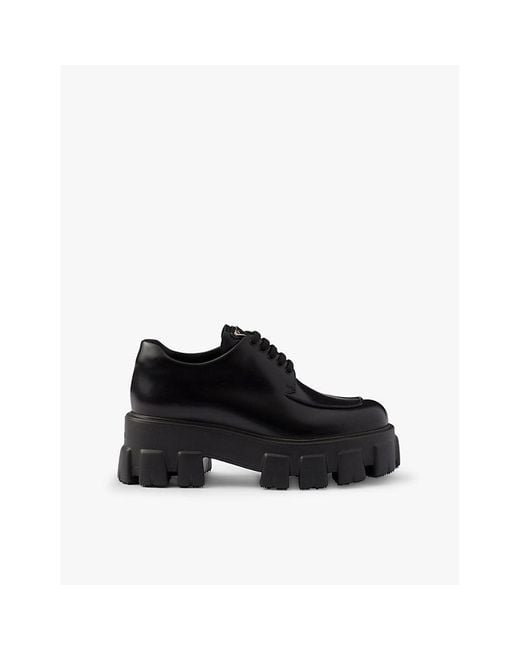 Prada Black Monolith Brushed Leather Lace-Up Shoes