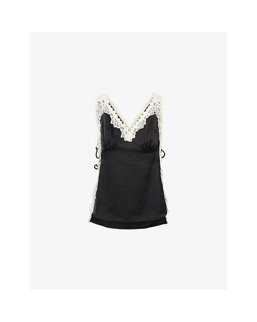 Pretty Lavish Black Franca V-Neck Lace Satin Top