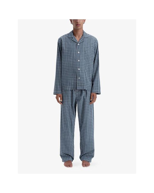 Tekla Blue Checked Cotton Pyjama Shirt