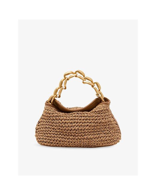 Reiss Brown Peony Raffia Grab Bag