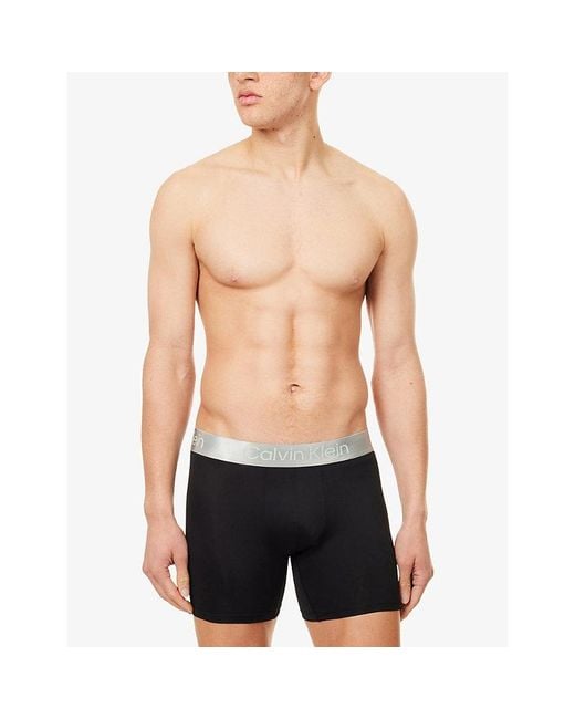 Calvin Klein Black Brushed Logo-Waistband Pack-Of-Three Microfibre-Stretch Trunks for men