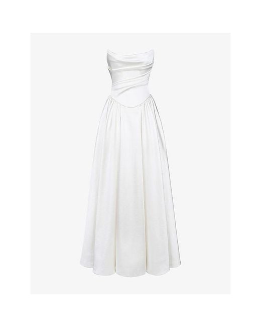House Of Cb White Jelena Strapless Satin Bridal Gown