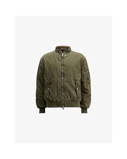 AllSaints Green Banner Relaxed-Fit Woven Bomber Jacket for men