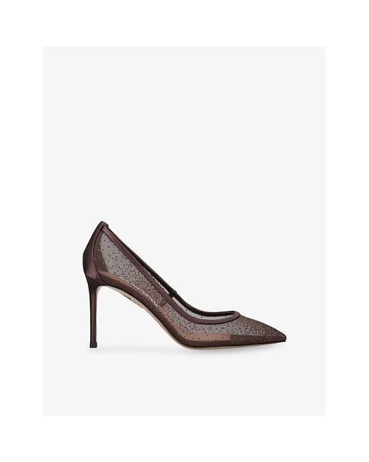 Aquazzura Brown Nude 85 Satin And Mesh Pumps