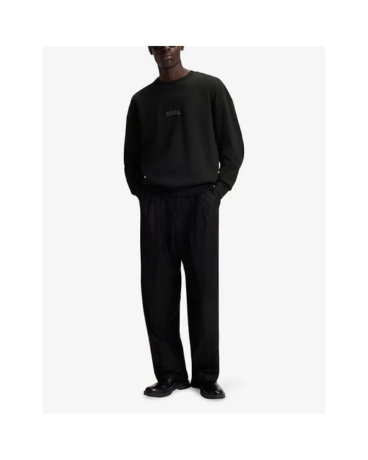 HUGO Black Brand-Embroidered Relaxed-Fit Cotton-Blend Sweatshirt for men