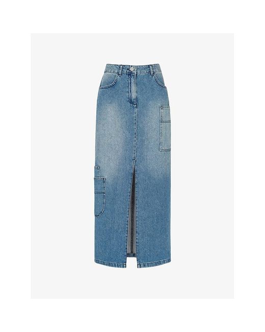 Whistles Blue Cora Patch-pocket Denim Maxi Skirt