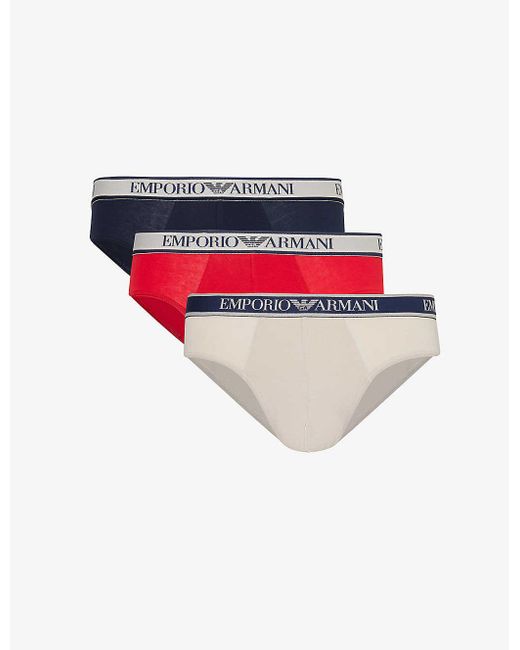 Emporio Armani Red Branded-waistband Pack Of Three Stretch-cotton Briefs X for men