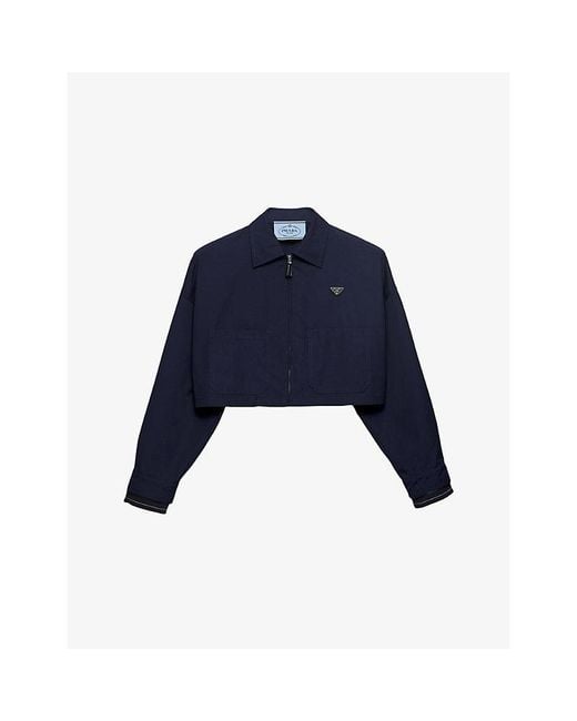 Prada Blue Cropped Poplin Blouson Jacket