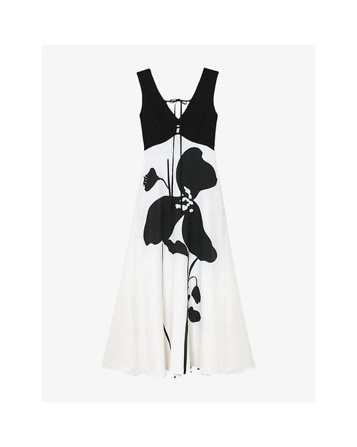 Reiss White Cecile Floral-Print Woven Maxi Dress