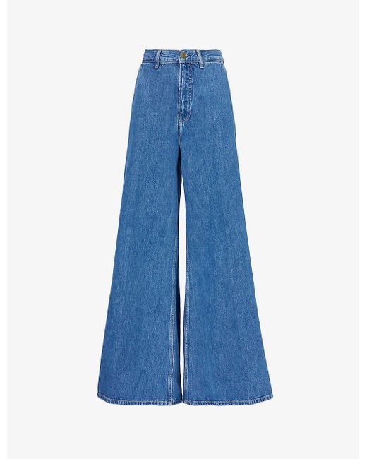 FRAME Blue Contrast-stitch Wide-leg Mid-rise Recycled Denim Jeans