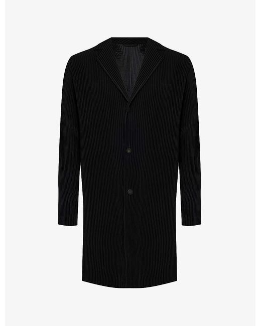Homme Plissé Issey Miyake Black Basic Pleated Regular-fit Knitted Overcoat for men