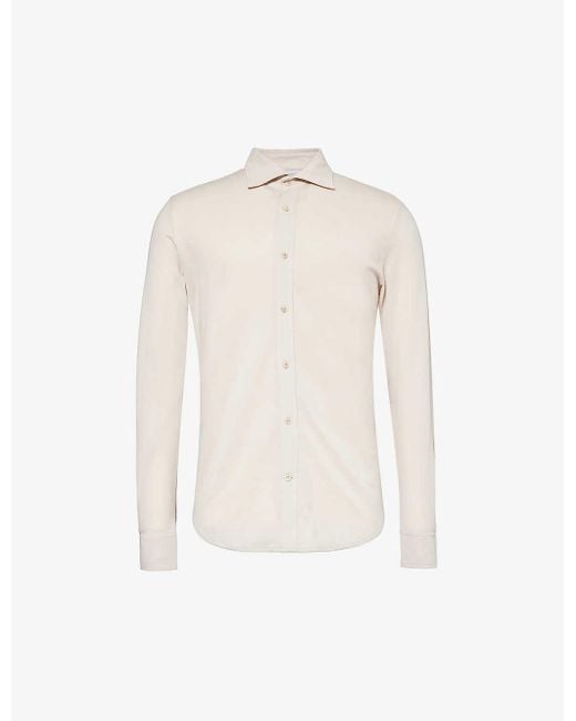 Eleventy White Long-sleeved Buttoned-cuff Cotton Shirt for men