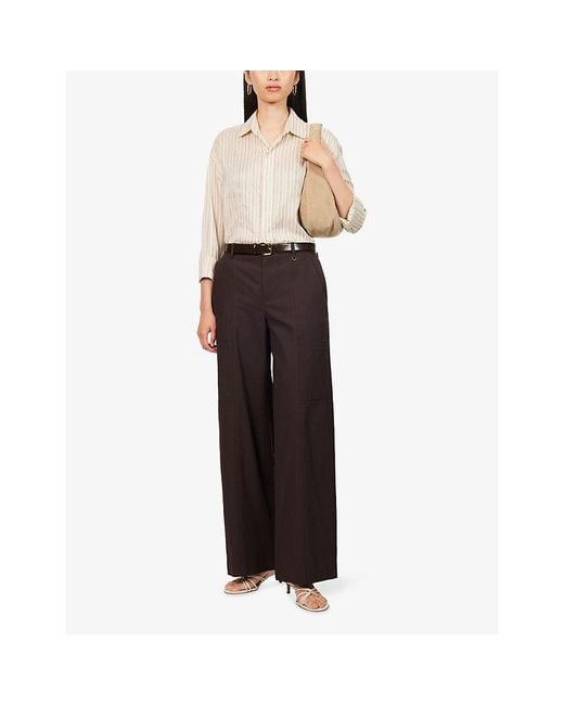 Vince Black Panelled Wide-Leg Stretch-Cotton Trousers