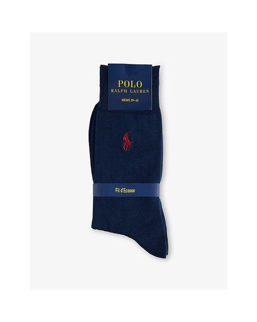 Polo Ralph Lauren Blue Logo-Embroidered Stretch-Cotton Ankle Socks for men