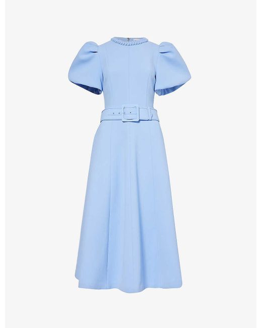 Rebecca Vallance Blue Juliana Puff-sleeve Stretch-woven Midi Dress