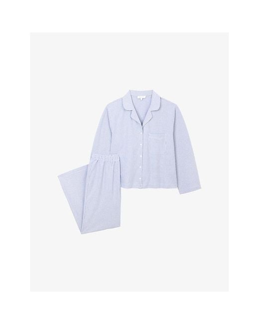 The White Company Blue Fine-Stripe Cotton-Jersey Pyjamas
