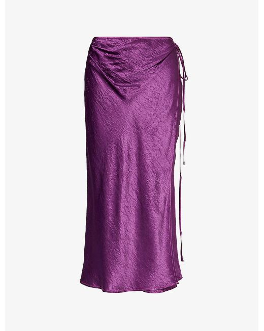 Acne Purple Lala Side-slit Satin Midi Skirt