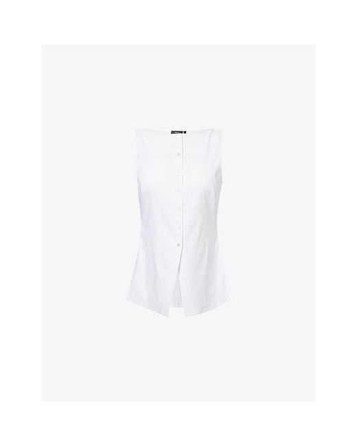 Theory White Btnk Cutaway Linen-Blend Top