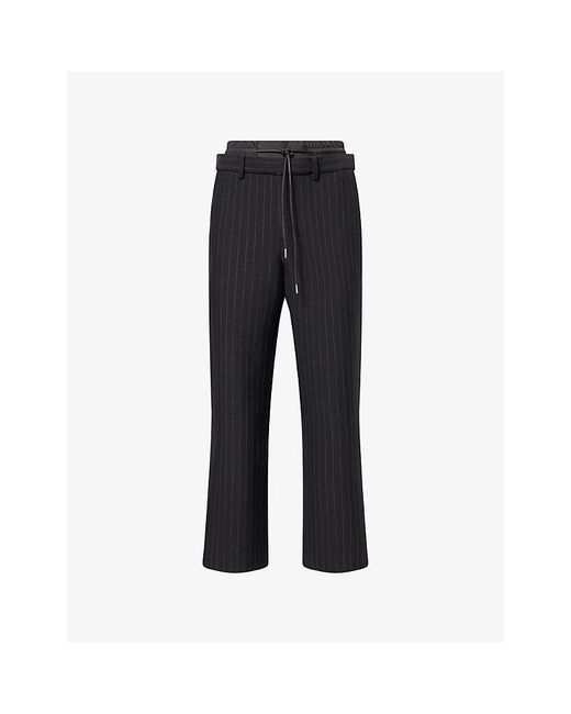 Sacai Black Contrast Double Layered-Waistband Straight-Leg Woven Trousers for men